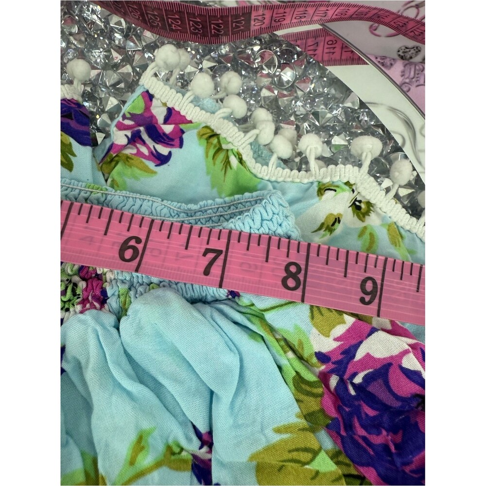 Shorts flowers Floral Pom-Pom Trim Women’s Shorts - Light Blue - Picture 7 of 8